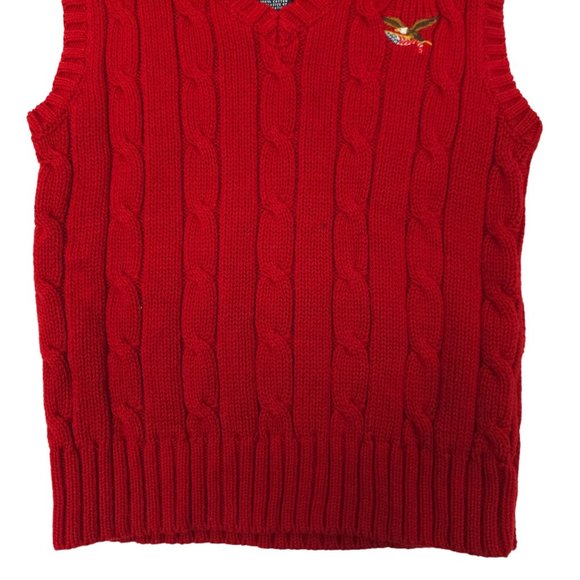 American Living Cable Knit Sweater Vest Boys 4/4T V Neck Pullover Red Eagle Flag - Picture 9 of 11